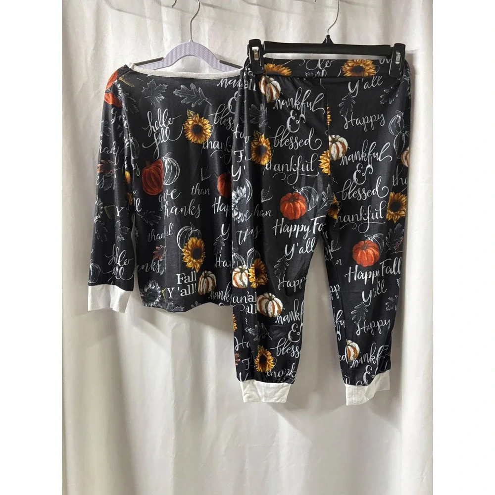 Fall Themed Girl's 2 piece Pajama Set with‎ pumpkins & sunflowers Size 7 NWOT